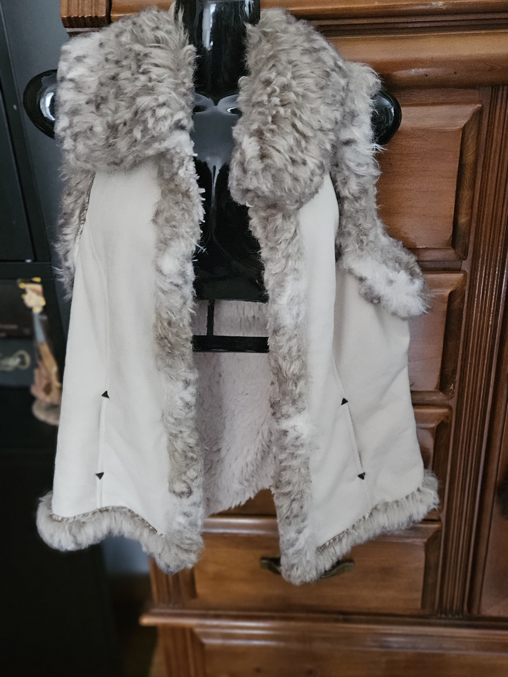 Scully Cream Teddy Vest with Faux Fur Trim